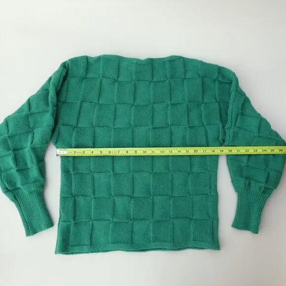 Women's Sweater S Woven Green Tight Knit Crew Neck Ribbed Long Sleeve Pullover - Picture 7 of 10